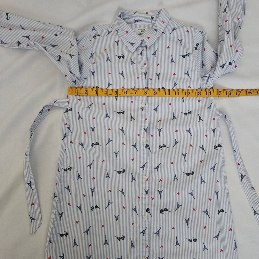 Crown & Ivy Kids White & Light Blue Stripes Long Sleeve Shirt Dress Girls Size 8 - Picture 7 of 9
